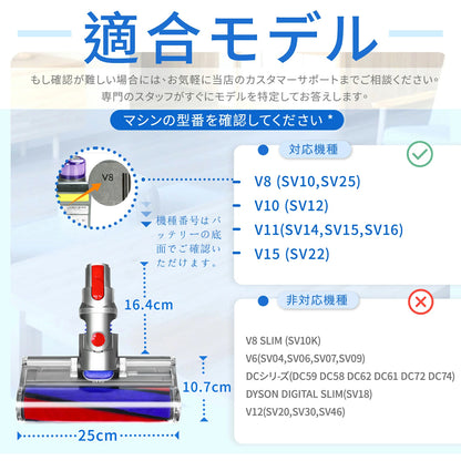 ダイソンV8用 ヘッド V7Fluffy V10 V11 V15 SV10 SV12 SV14 SV22 SV25掃除機対応 掃除機交換部品 ソフトローラークリーナーヘッド 付属品 2 点 交換ヘッド