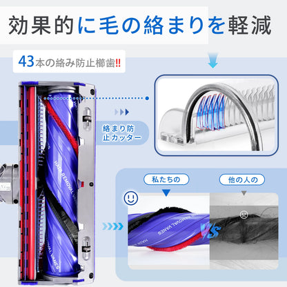 【ヘア絡み防止】ダイソンV8 交換ヘッド 43本櫛歯 設計 硬質フローリング 短毛カーペット対応 ダイソン V8 V10 V11 V15 SV10 SV10K SV12 SV14 SV22 SV25 互換 コードレス掃除機用 アップグレード版