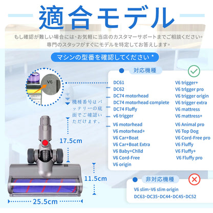 ダイソン V6 交換 ヘッド グリーンライト ほこり検知 ソフトローラー 掃除機交換ヘッド ダイソン V6 DC58 DC59 DC61 DC62 DC74互換モデル V6 掃除機交換用ソフトローラーヘッド