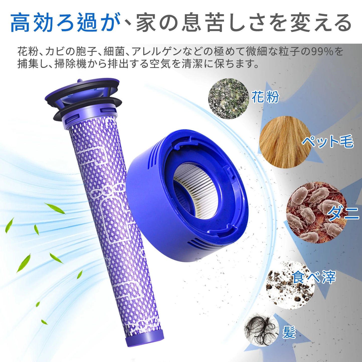 ダイソン V7 V8 フィルター 互換品 4個 SV10 SV11 HH11 掃除機 交換用フィルター V7 Fluffy V8 Slim Fluffy Extra 交換フィルター 2個 プレフィルタ 2個 ポストモーターフィルタ 水洗い